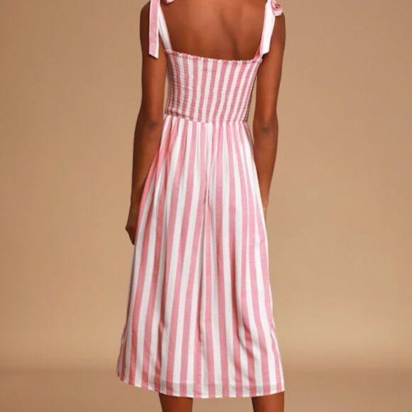 Lulu's Pink and White Striped Midi Dress - Picture 4 of 7